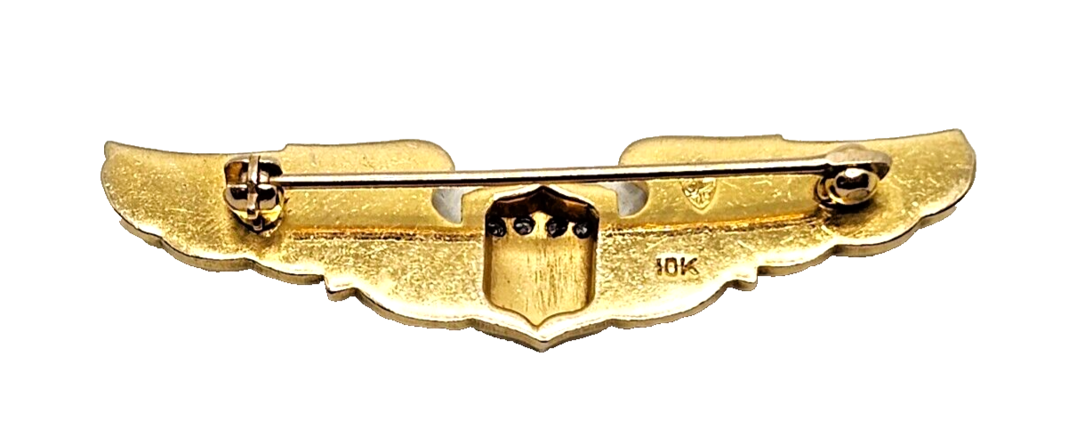 WWII Original US Air Force Pilot Wings Diamond & 10k Yellow Gold Pin image 5