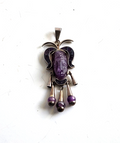 Taxco Mexico Sterling Silver Amethyst Aztec Mayan Tribal Carved Mask Pendant image 0