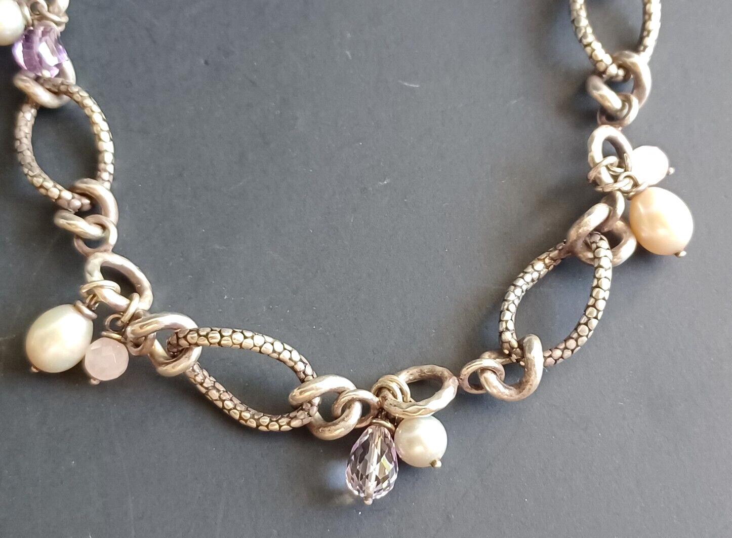 Michael Dawkins Sterling Silver 925 Chain Link Necklace Pearl & Gem Accents 16" image 2