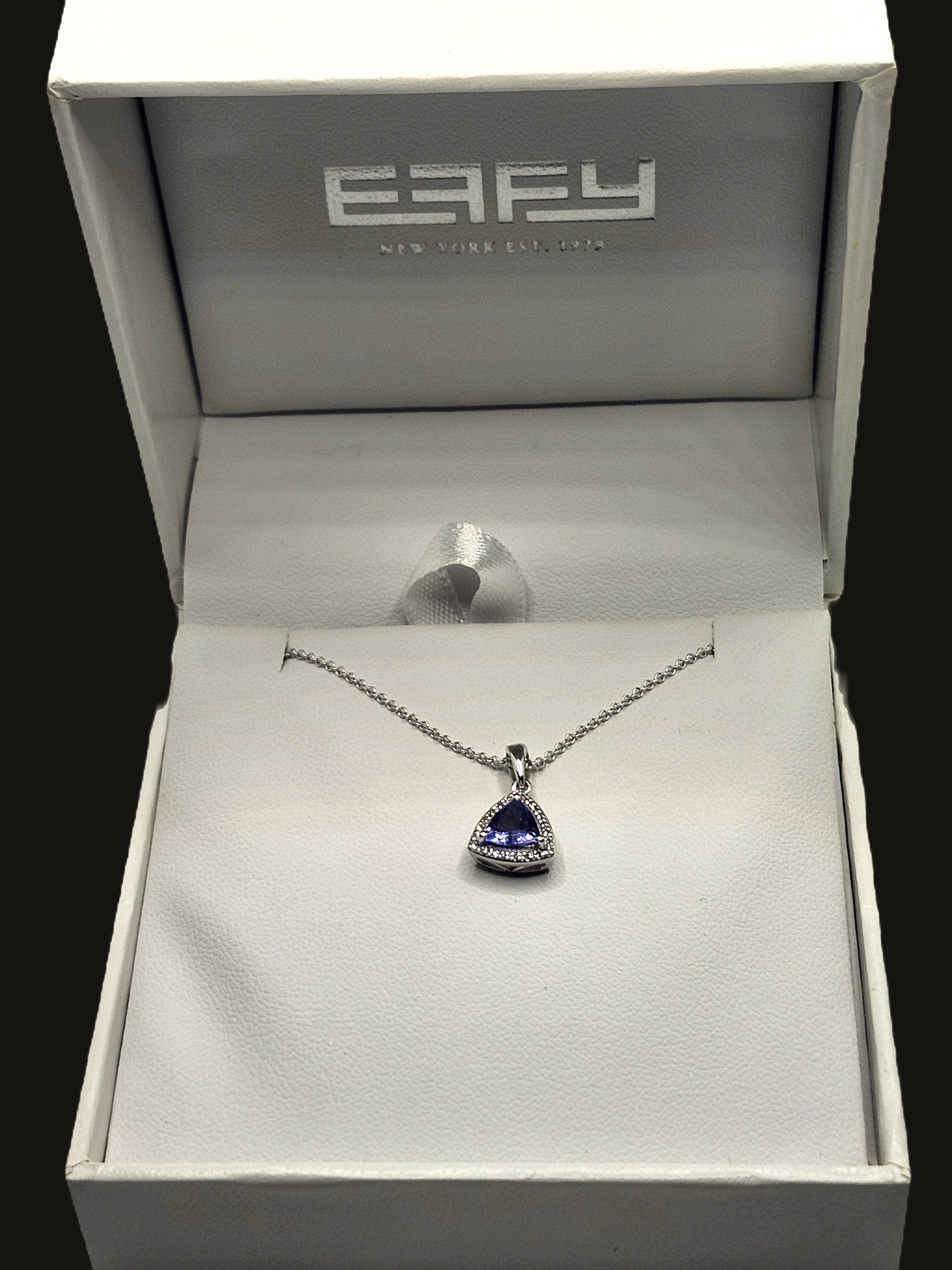 NEW! EFFY 14K White Gold .72ct Tanzanite & Diamond Trillion Pendant image 3