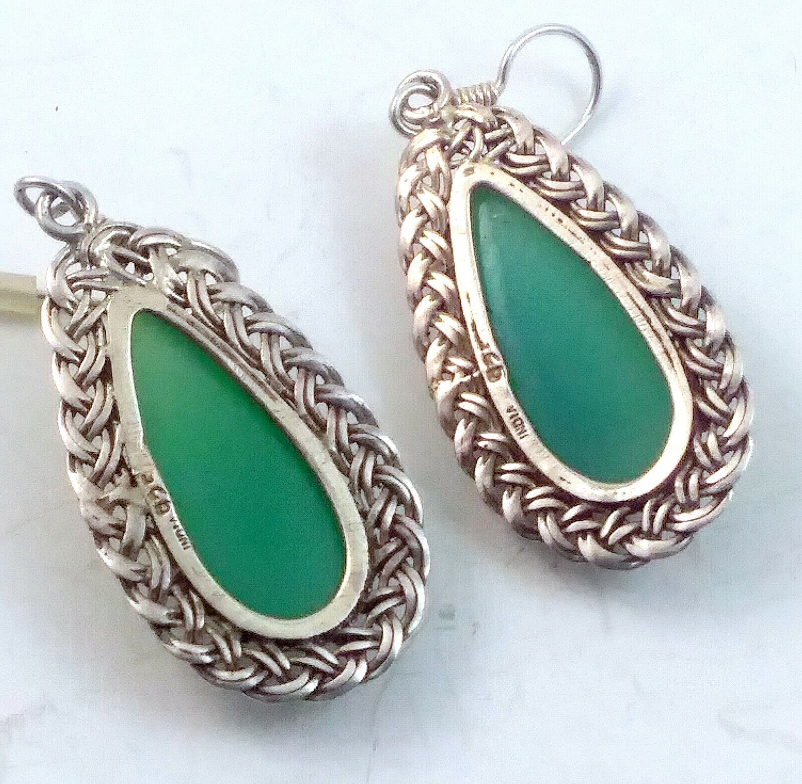 Vintage Sterling Silver & Aqua Blue Cabochon Stone Dangle Drop Earrings image 7