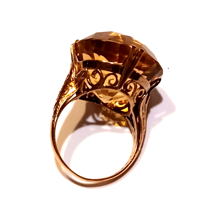 Antique Filigree 14K Yellow Gold & Large 35ct Citrine Ring image 6