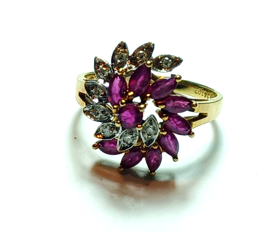 1.25cttw Ruby & Diamond Swirl Cluster 14k Yellow Gold Ring image 2