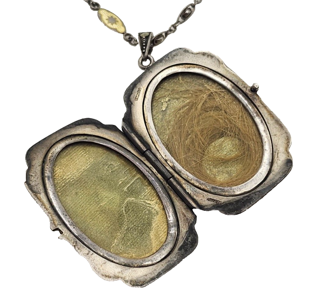 Antique Sterling Silver Guilloche Enamel Long Link Chain w/ Matching Locket image 11