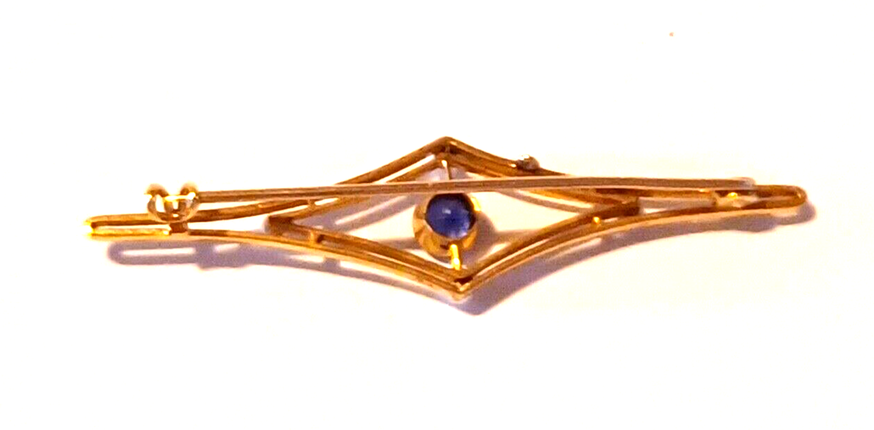 Antique Tanzanite Seed Pearl & 14k Yellow Gold Brooch image 6