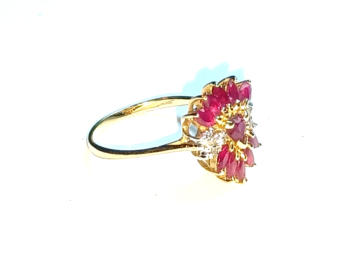Natural Ruby & Diamond Cluster 14k Yellow Gold Ring image 3