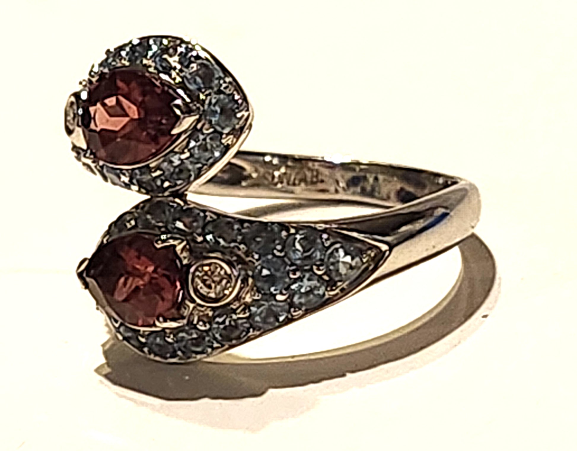 Sonia B. Red Spinel, Topaz & Diamond 14k White Gold Bypass Ring image 7