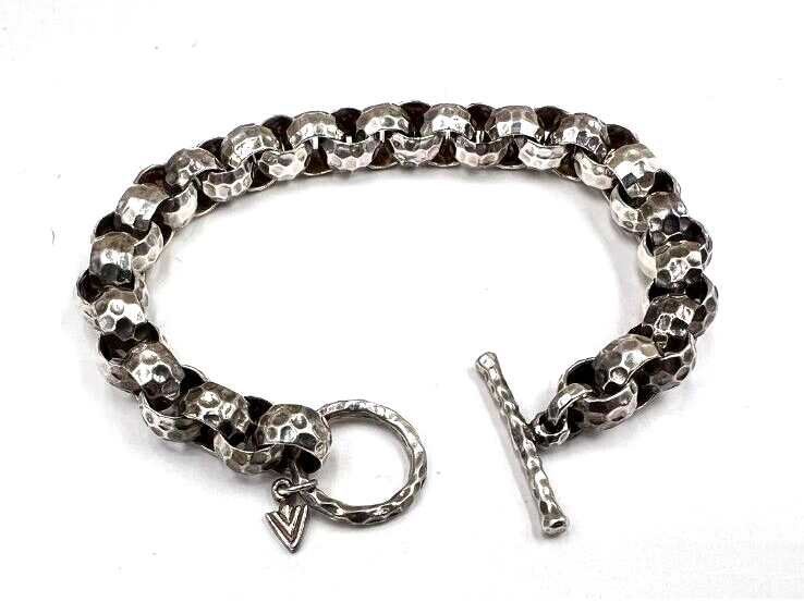 Silpada Sterling Silver Heavy Hammered Rolo Link Toggle Clasp Bracelet B1610 image 3