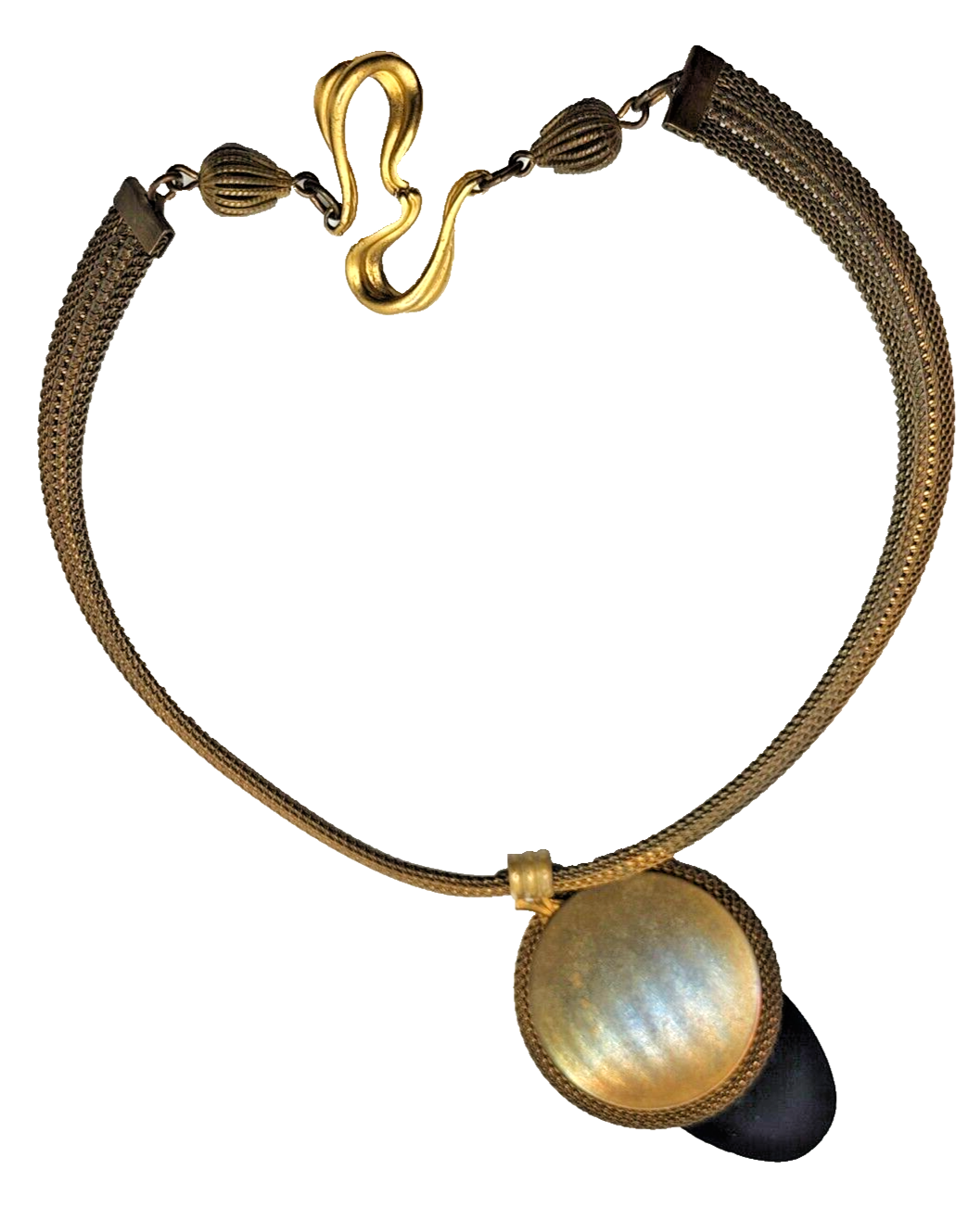 Vintage Patrice Black Onyx Carnelian & Green Agate Pendant Necklace image 7