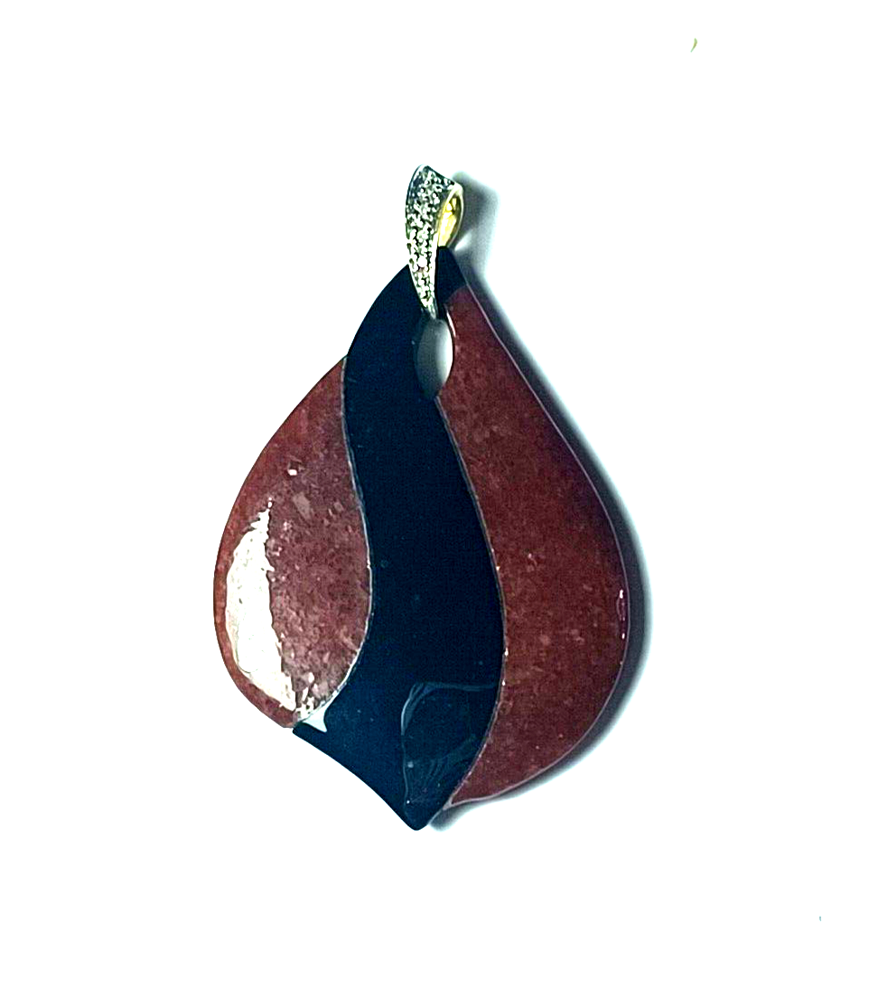 Black & Red Onyx 14K Yellow Gold & Diamond Pendant image 0