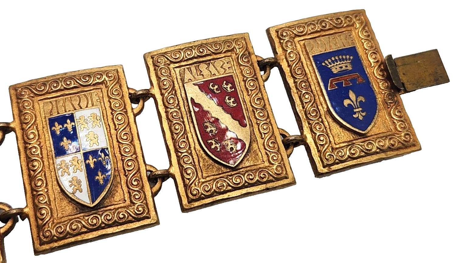 Vintage 1940s WWII French 7 Panel Coat of Arms Enamel Normandie Shield Bracelet image 3