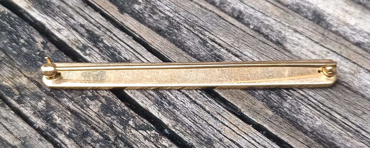 Antique Pink Enamel Guilloche Victorian Seed Pearl 14K Yellow Gold Bar Pin image 10