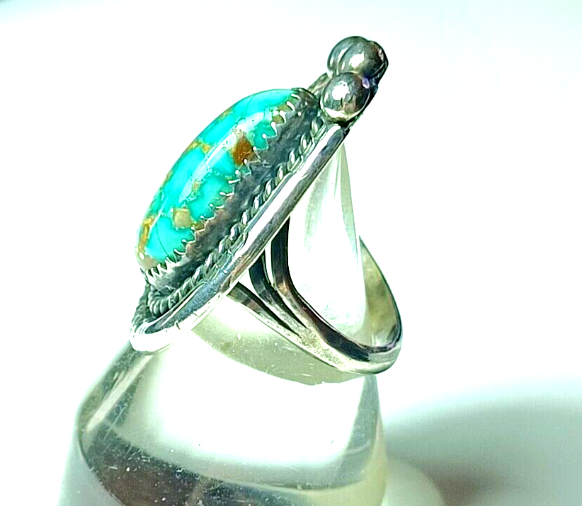 Vintage Native American Sterling Silver & Turquoise Teardrop Shaped Ring G Myers image 4