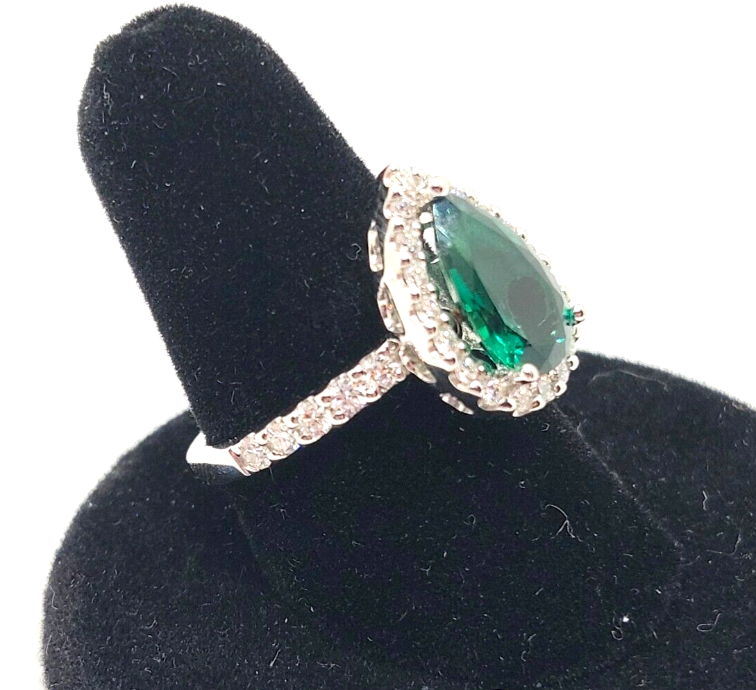 Jessica L Jewelry JLJ 14K White Gold Lab Created Emerald & Diamond Halo Ring image 5