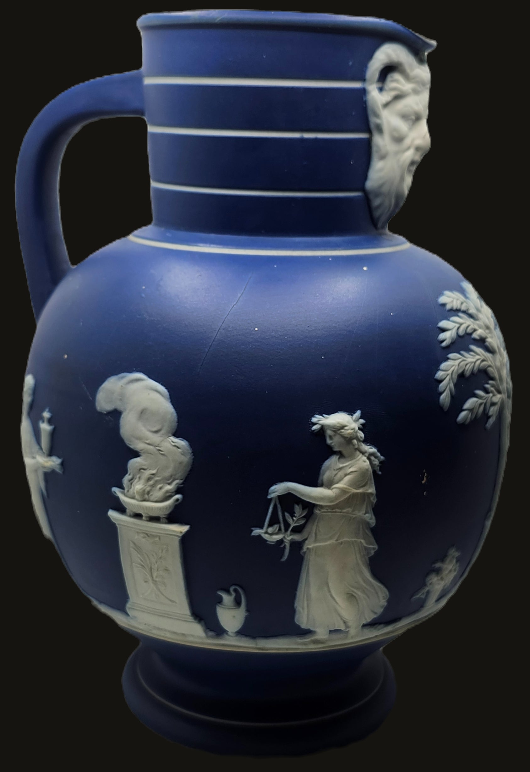 Antique Wedgewood England Cobalt Blue Jasperware Doric Jug Muses image 4