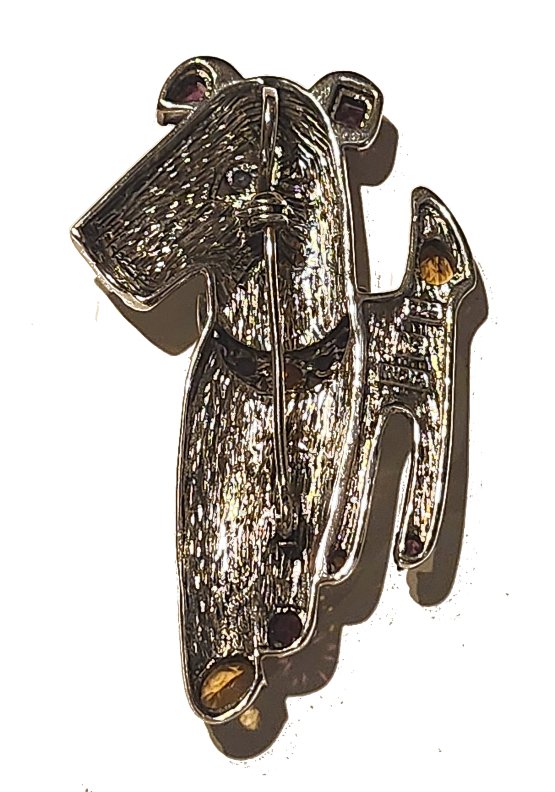 Nicki Butler Sterling Silver & Gemstone Terrier Dog Pin Pendant Signed image 4