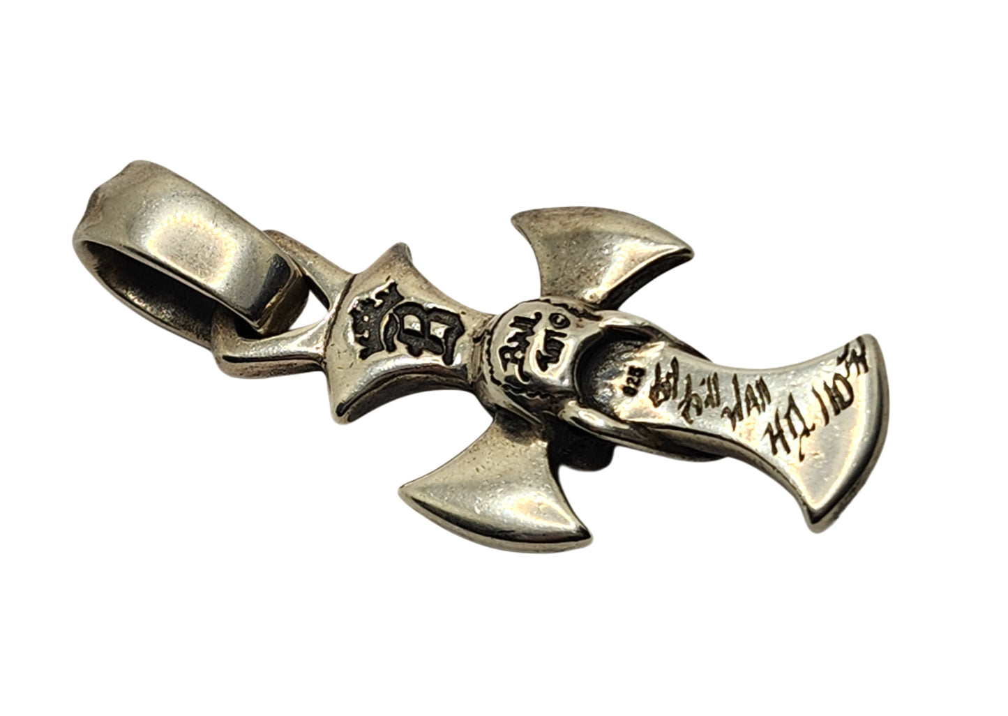 BWL Bill Wall Leather Sterling Large Malibu Cross w/ Good Luck Skull Pendant image 5