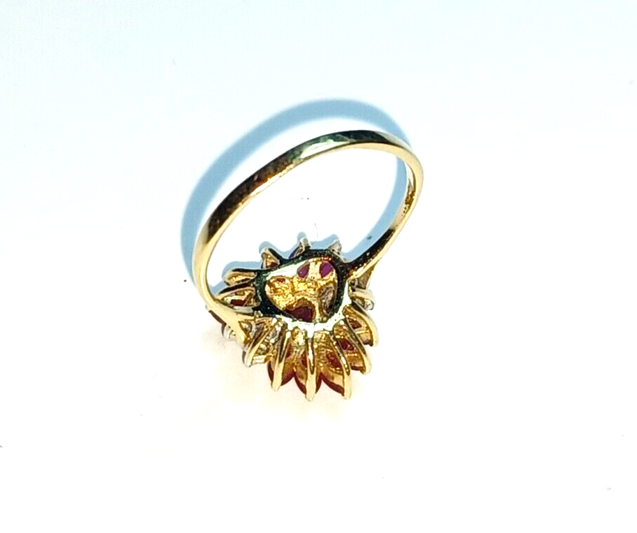 Natural Ruby & Diamond Cluster 14k Yellow Gold Ring image 5