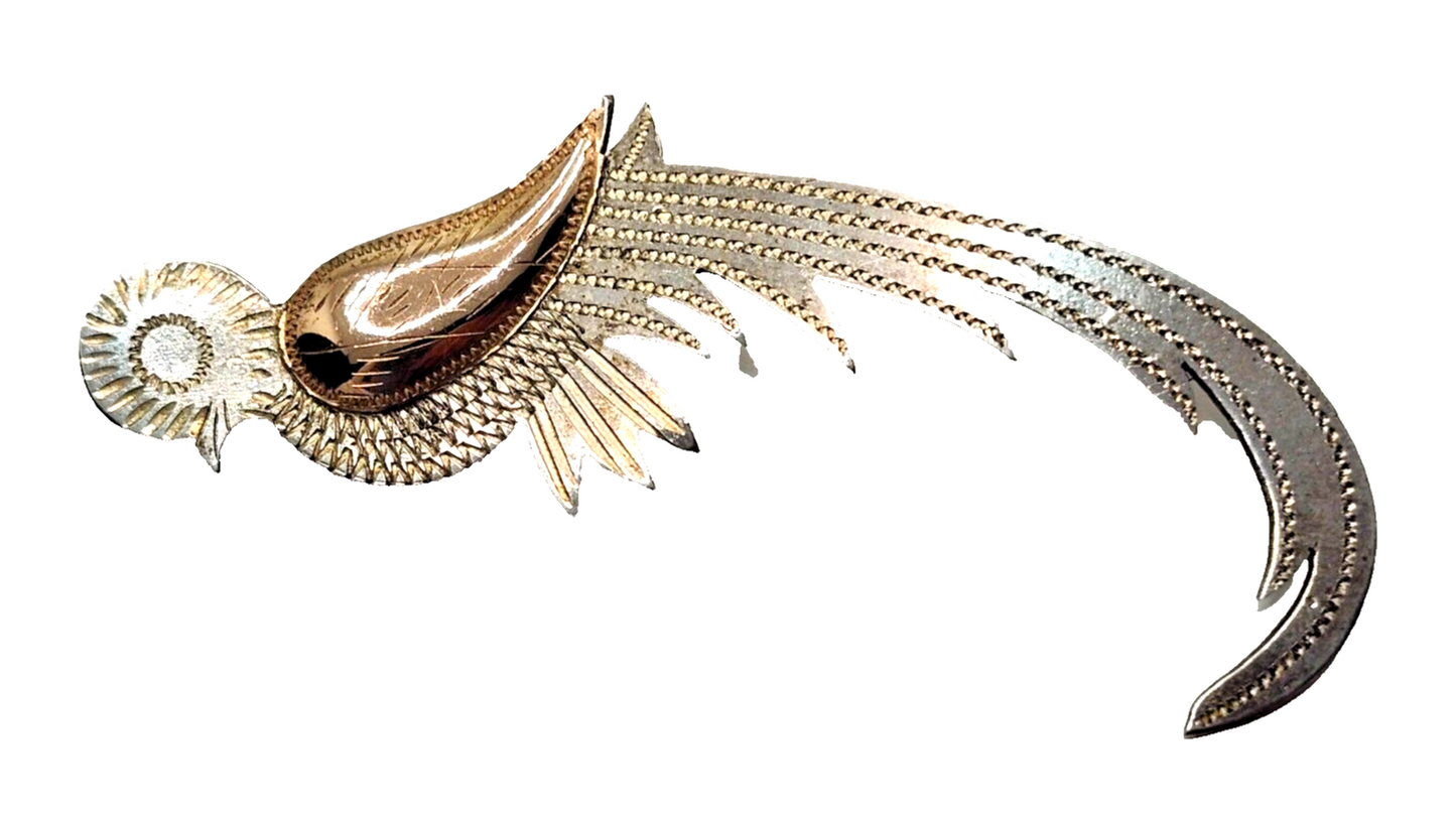 Vintage Guatemala 900 Sterling Silver & Gold Quetzal Tropical Bird Brooch Pin image 2