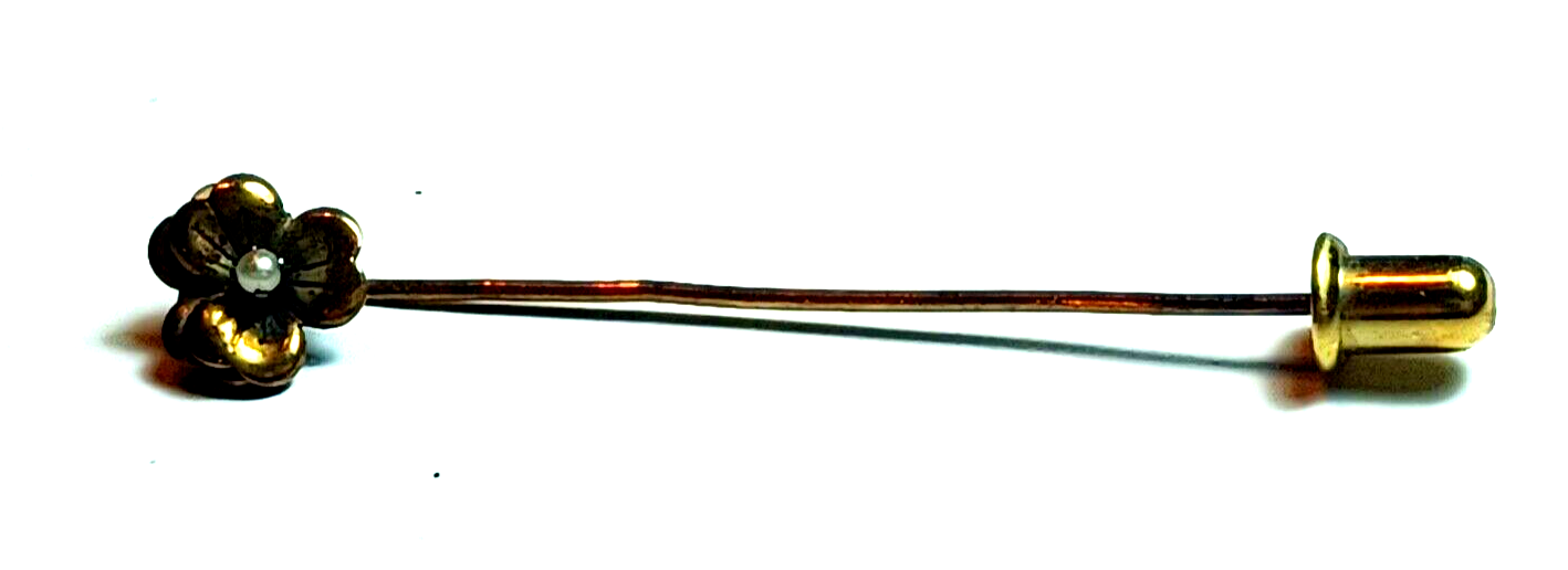 Antique Seed Pearl & Gold filled Flower Stick Pin image 3