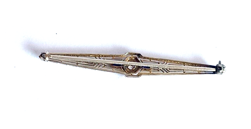 Antique Art Deco Diamond Sapphire & Platinum Bar Pin image 6