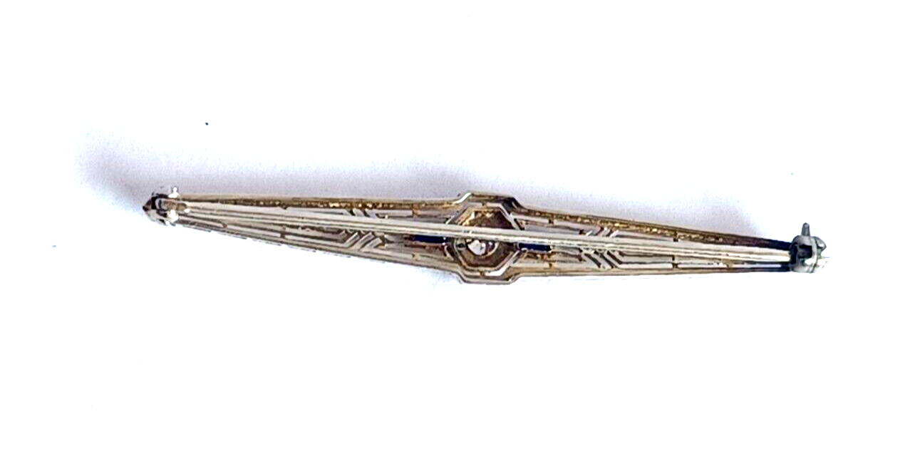 Antique Art Deco Diamond Sapphire & Platinum Bar Pin image 6