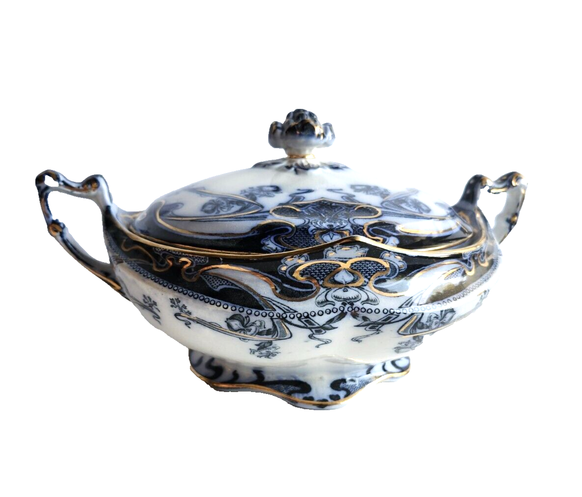 Antique Royal Staffordshire Iris Flow Blue Covered Round Vegetable Serving Bowl image 0