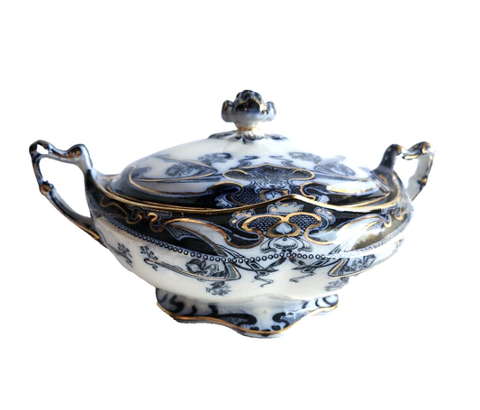 Antique Royal Staffordshire Iris Flow Blue Covered Round Vegetable Serving Bowl image 0