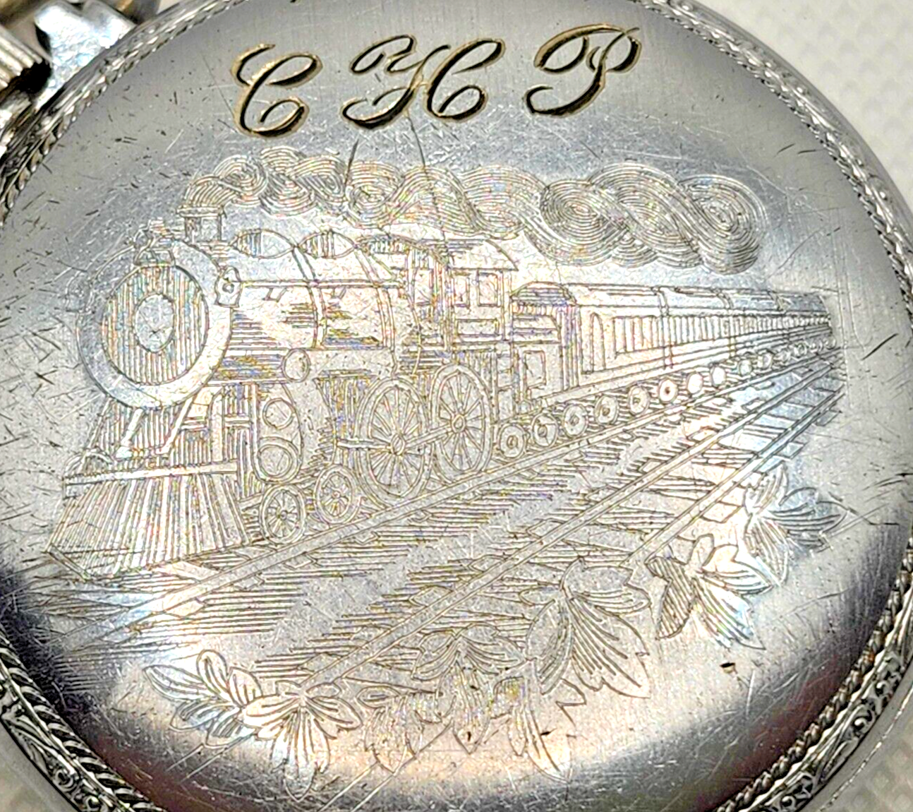 Antique Elgin 15j Pocket Watch 16s Grade 313 Model 7 w/ Train on Case image 7