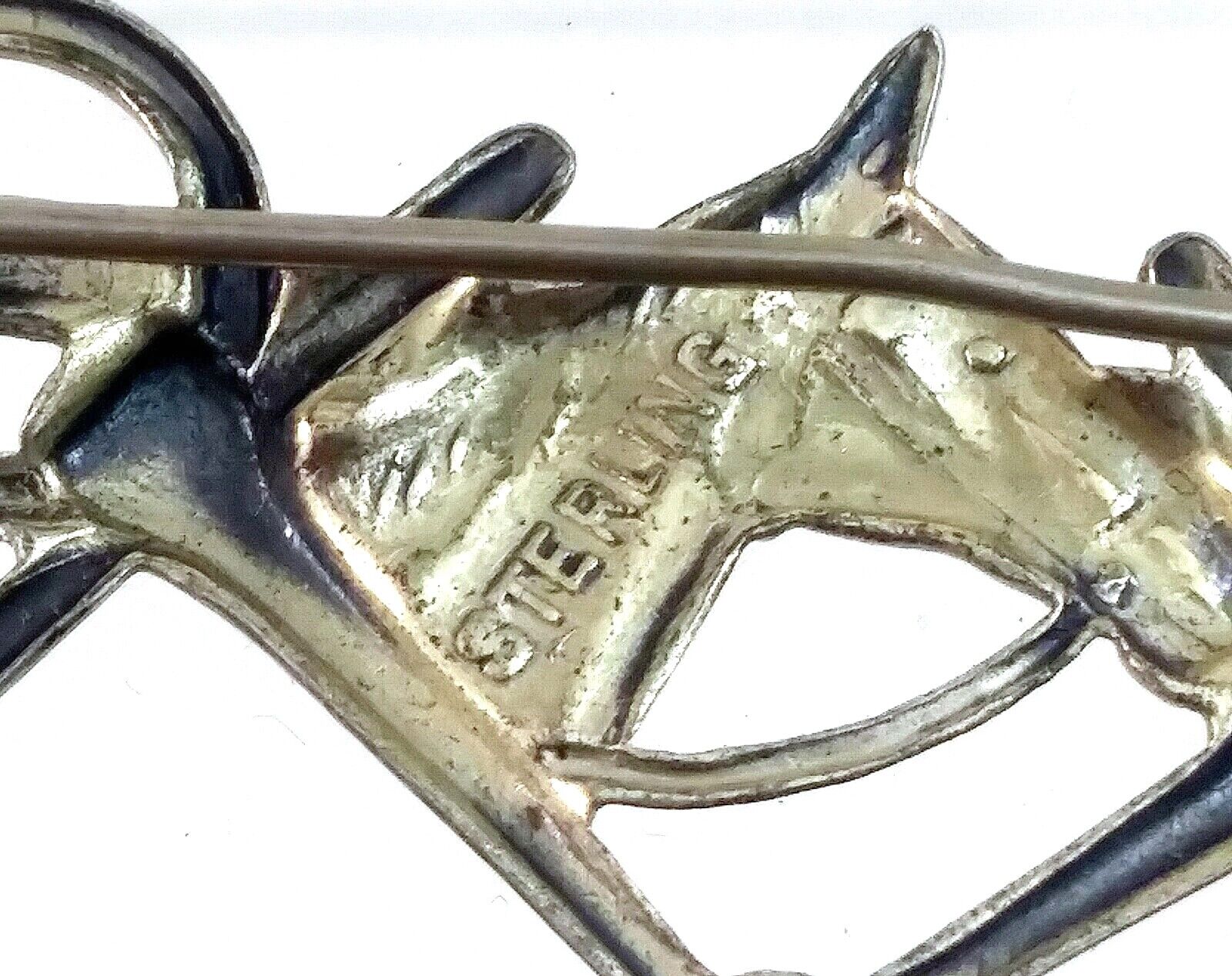 Vintage Stering Silver Equestrian Horse with Whip Pin Brooch image 5