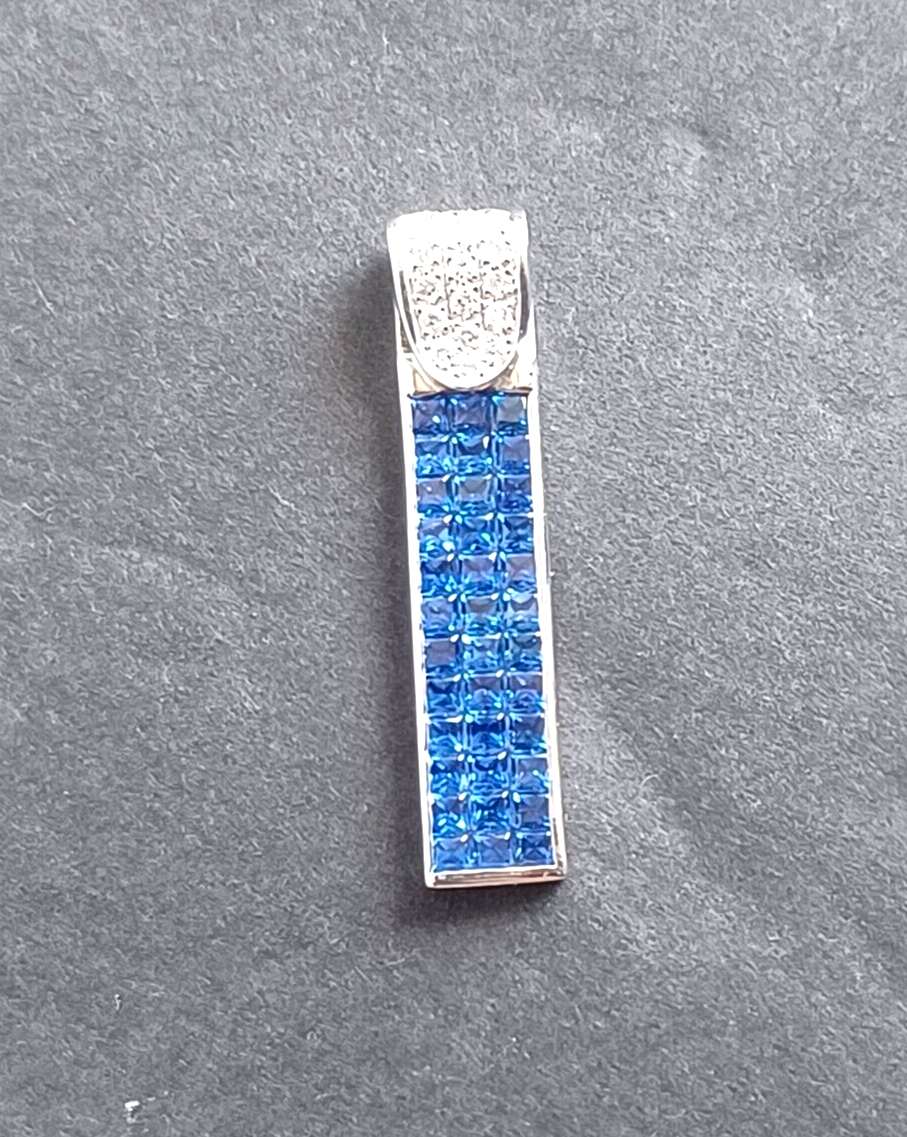 Estate 2.25 Ct Diamond & Ceylon Blue Sapphire 14K White Gold Bar Pendant image 0
