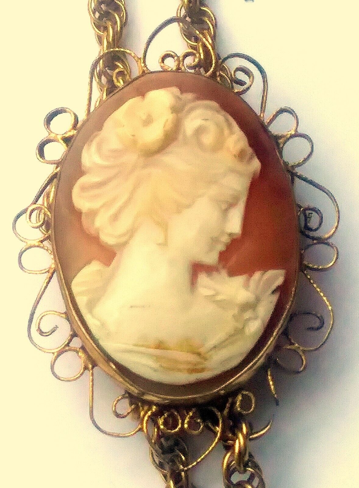Antique Victorian Shell cameo & Gold Filled Rope Chain Bolo Style Necklace image 4