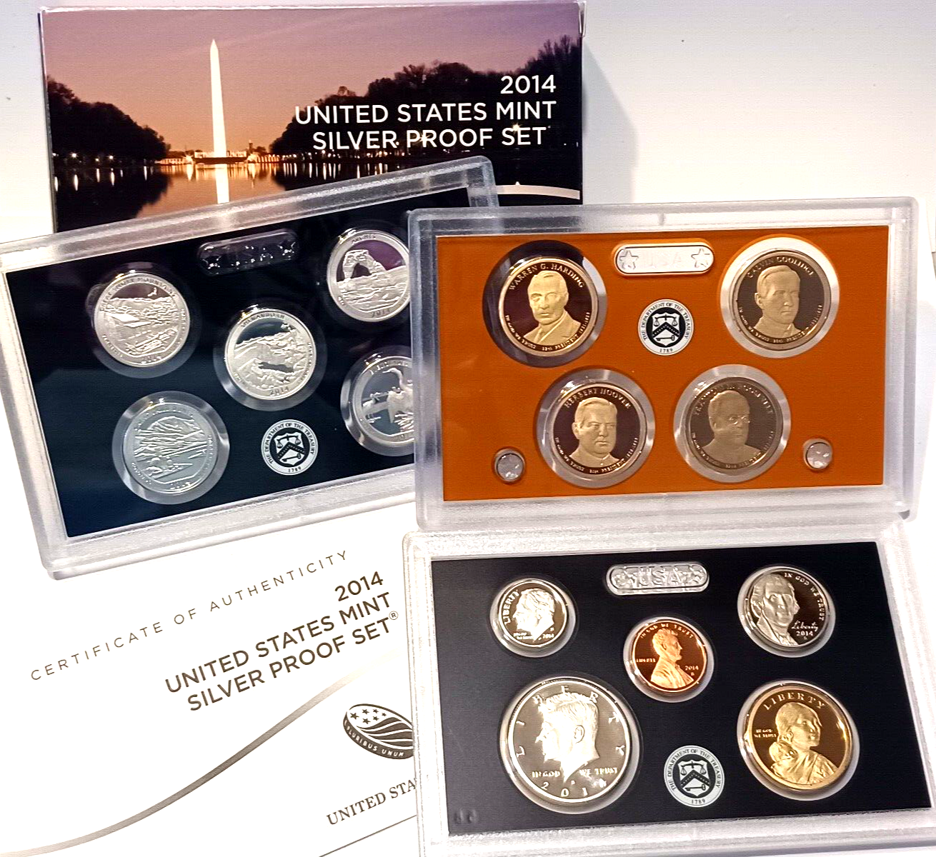 2014 S US Mint Silver Proof Set - 14 Coins COA Original Box image 1