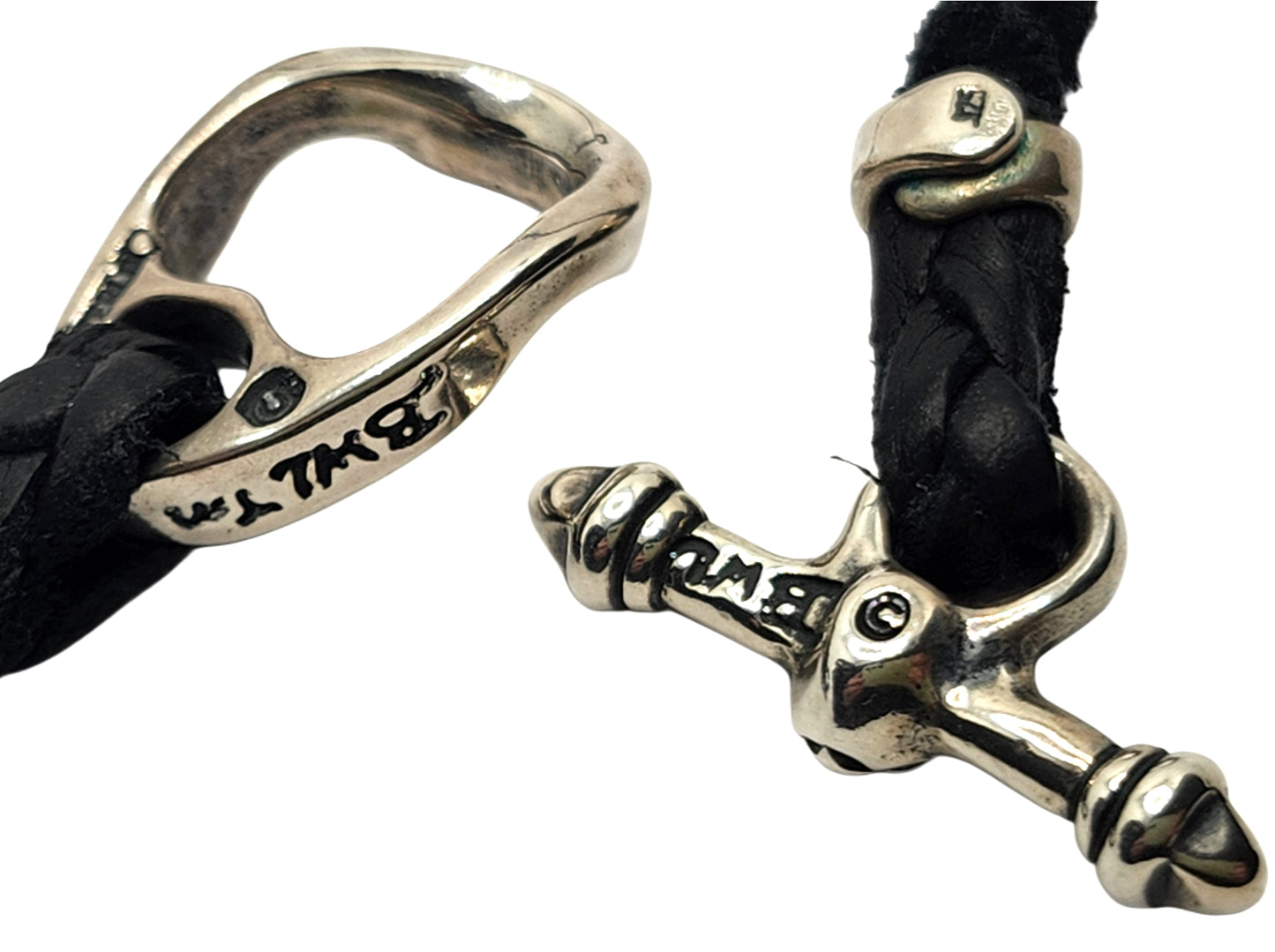 BWL Bill Wall Leather Sterling Half Skull w/ Crown Pendant on Braided Necklace image 6