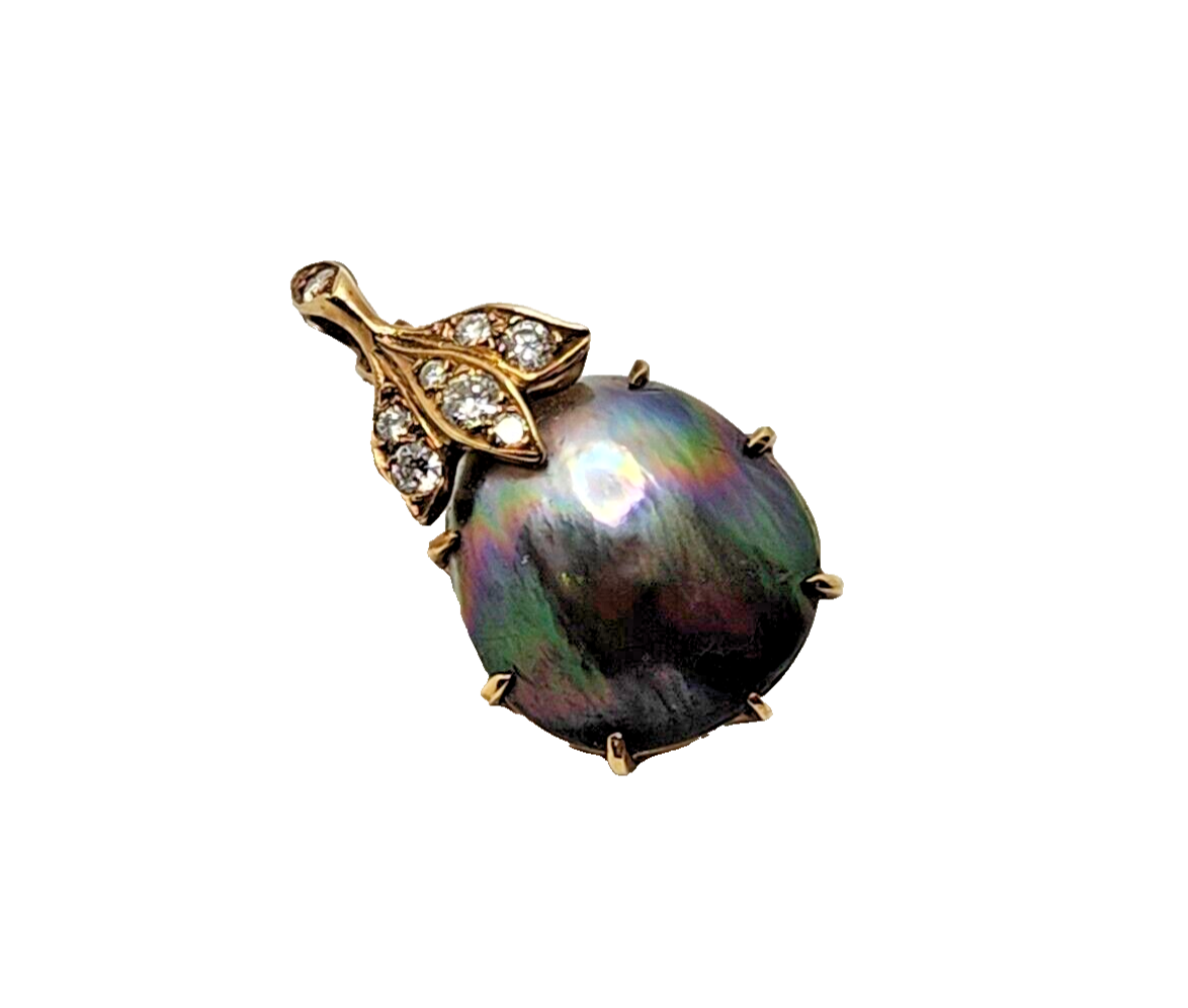 Tahitian South Sea Black Pearl & Diamond 14K Yellow Gold Enhancer Pendant image 1