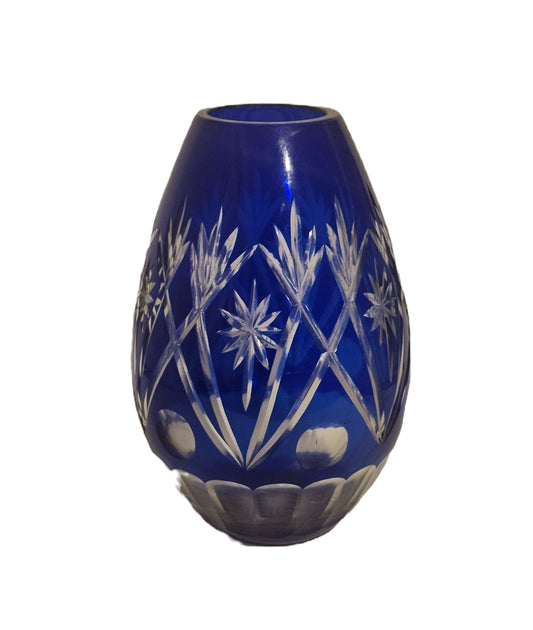 Cobalt Blue Cut to Clear Crystal Vase Kiriko? image 0