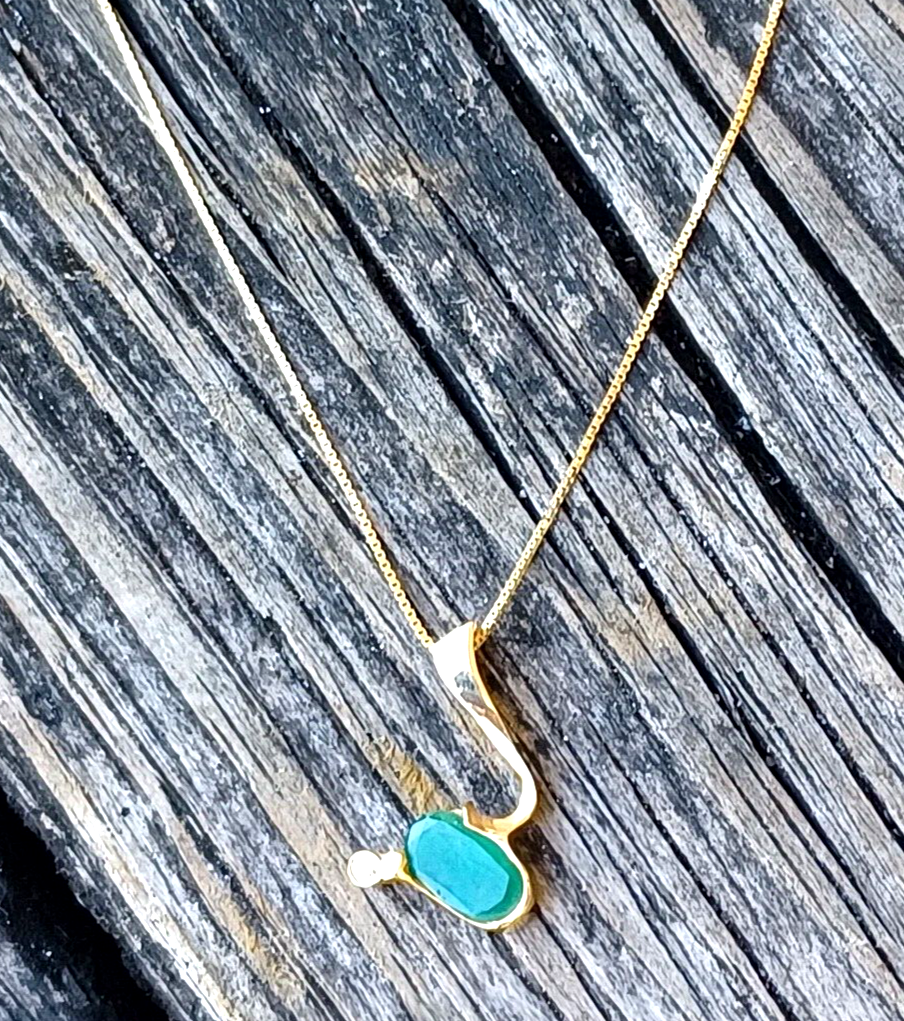 Estate Custom 1.65ctw Emerald & Diamond 14k Gold Pendant w/ Box Chain image 0