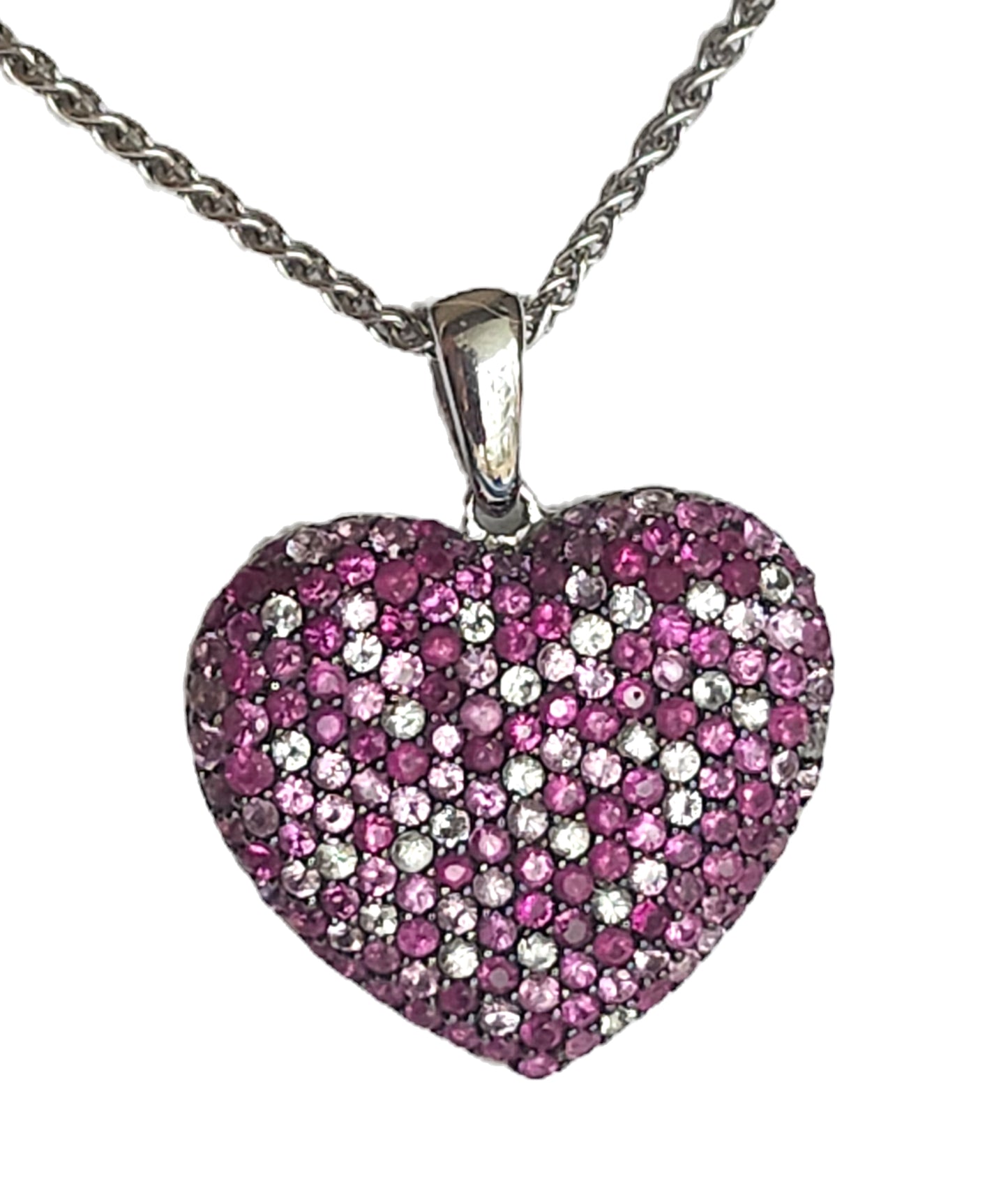 EFFY Sterling Silver & Pink Sapphire Splash Heart Pendant Necklace image 2