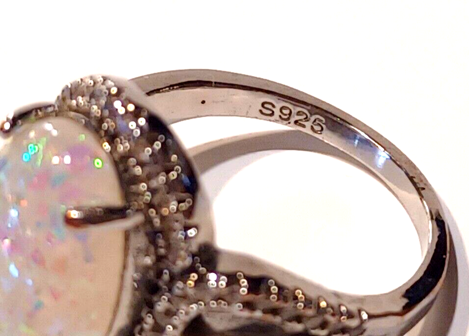 Gorgeous Crushed Opal & CZ Sterling Silver Halo Ring image 8