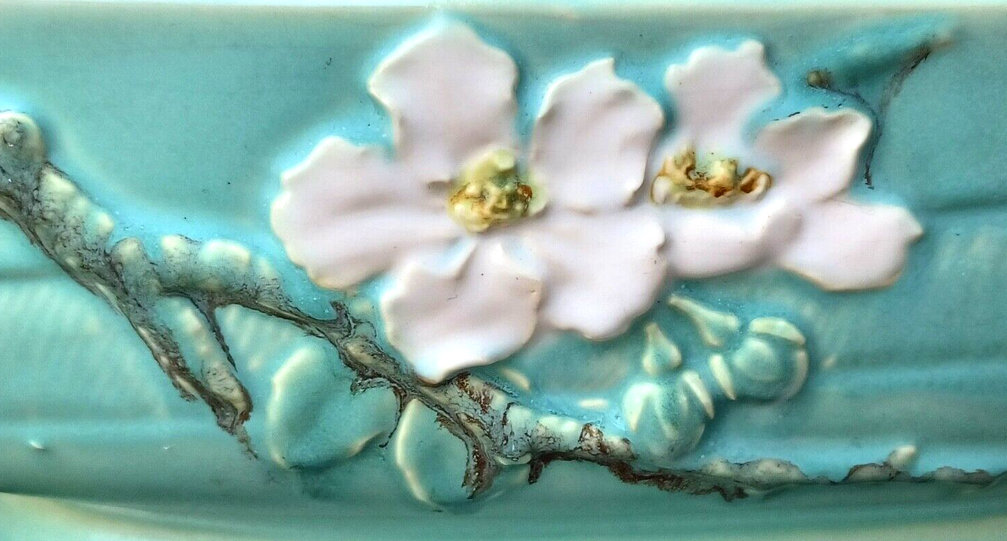 Rare Antique Weller Pottery Turquoise Wild Rose Large Oblong Planter Centerpiece image 2