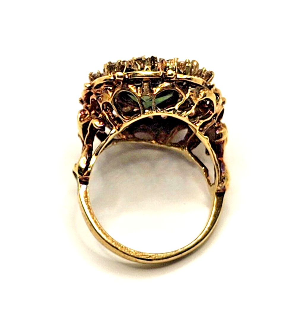 Green Zircon, Diamond Halo & Enamel Scroll Fleur-de-Lis 14k Gold Cocktail Ring image 12