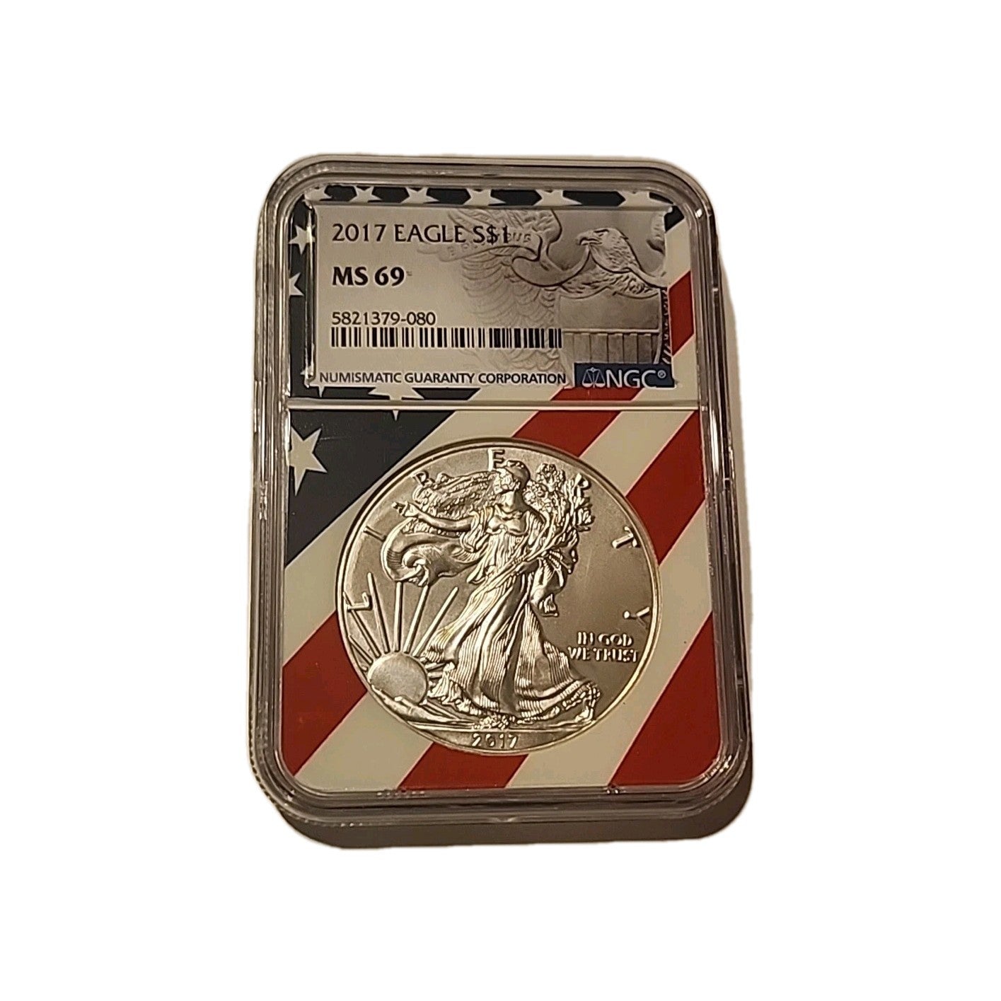 2017 US Silver $1 Eagle NGC MS69 American Flag image 0