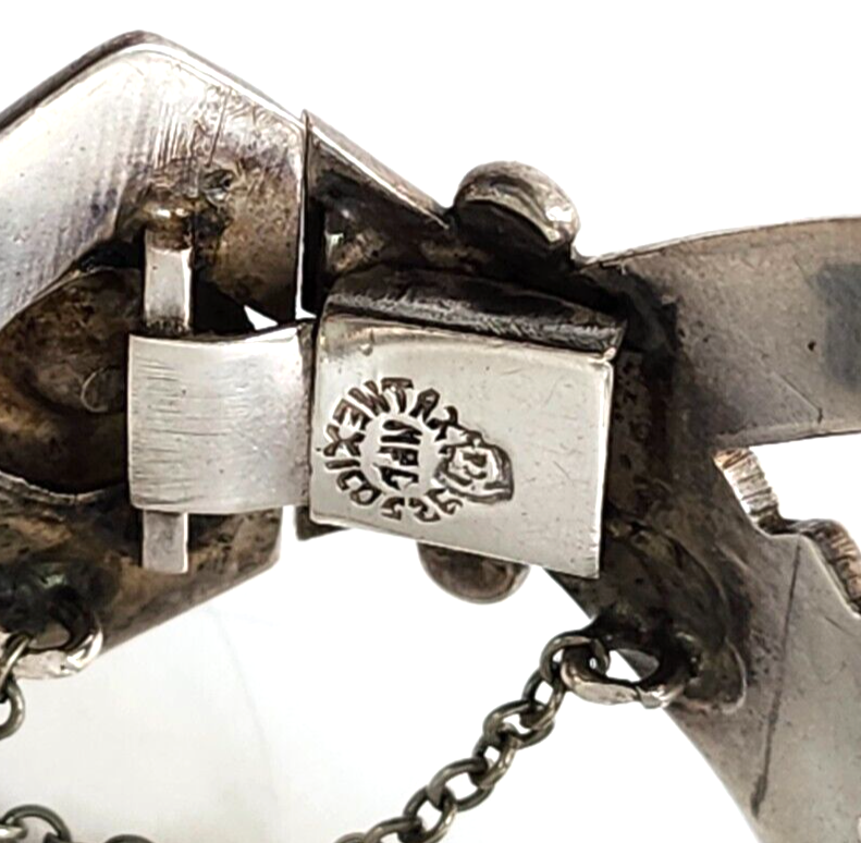 Vintage Taxco Mexico Sterling & Amethyst Chunky Hinged Bangle Bracelet Signed image 9