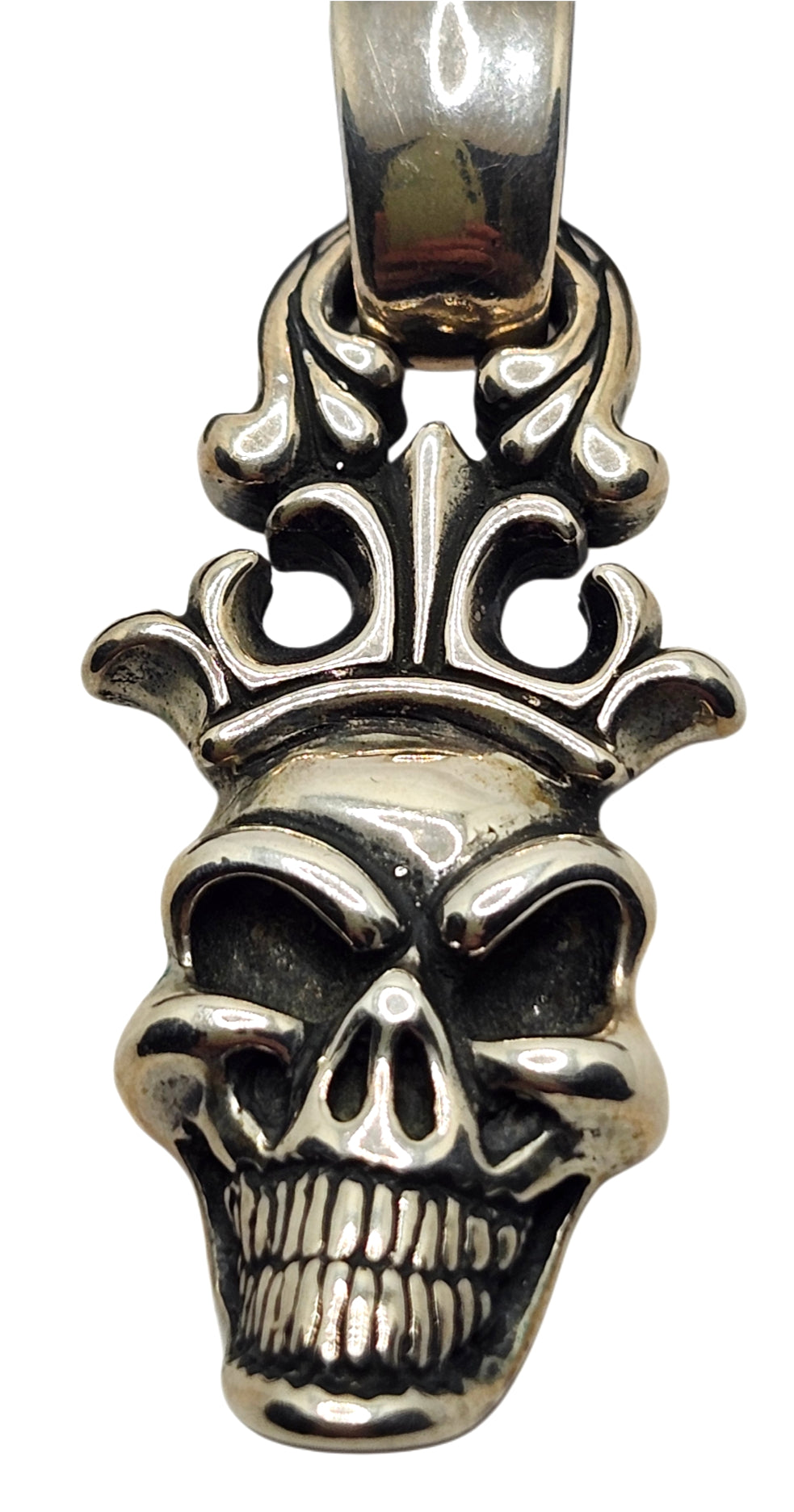 BWL Bill Wall Leather Sterling Large Skull w/ Crown Pendant on Braided Necklace image 2