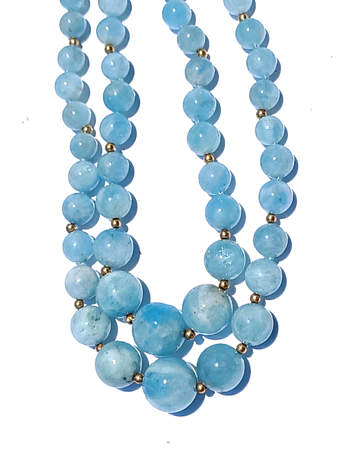 Antique Graduating Double Strand Aquamarine Crystal & 14K Gold Bead Necklace image 4