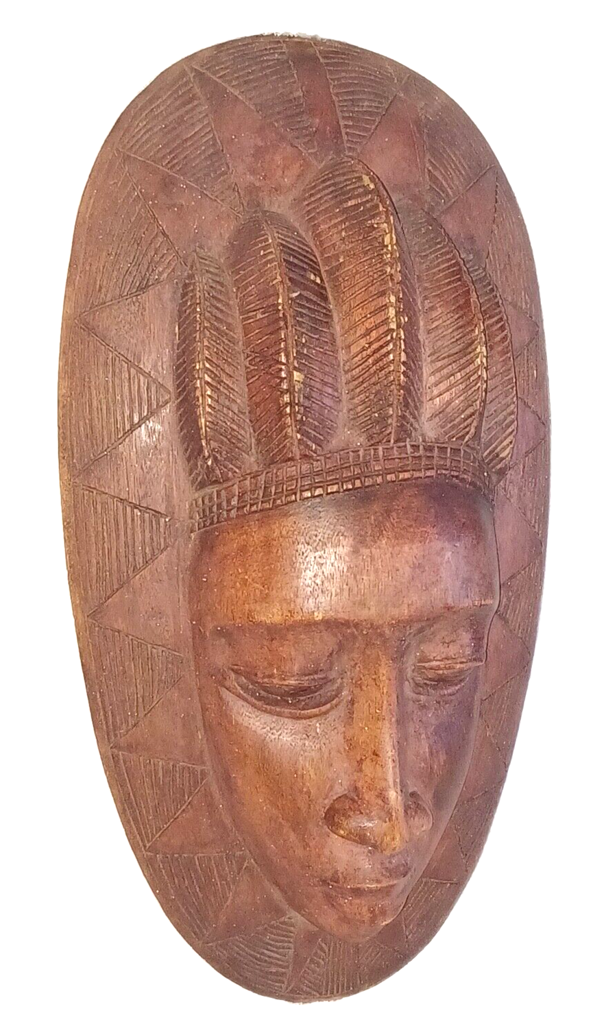 Vintage African Hand Carved Wood Female Tribal Mask Hair Weave ~  16.75" Tall image 1
