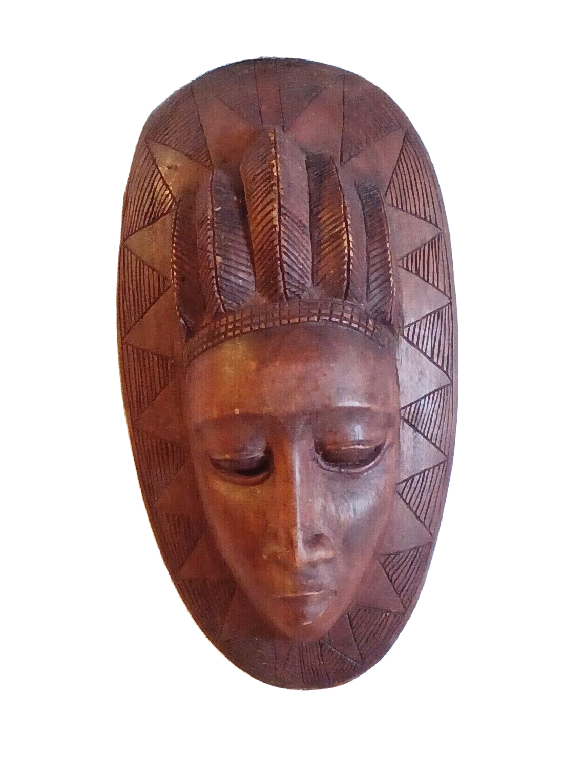 Vintage African Hand Carved Wood Female Tribal Mask Hair Weave ~  16.75" Tall image 0