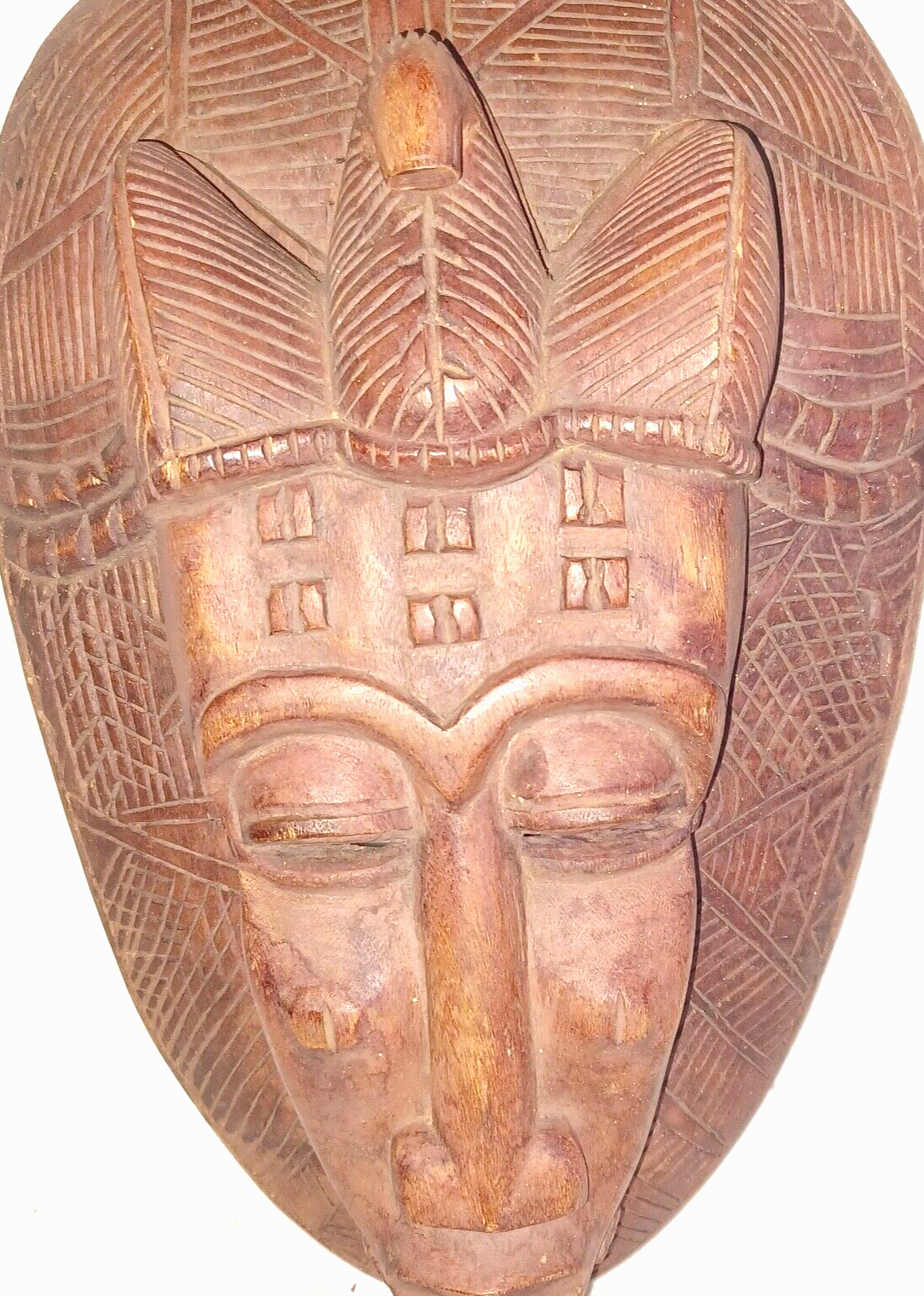 Vintage African Hand Carved Wood Warrior Tribal Mask ~ Solid 7+ lbs & 19.5" Tall image 1