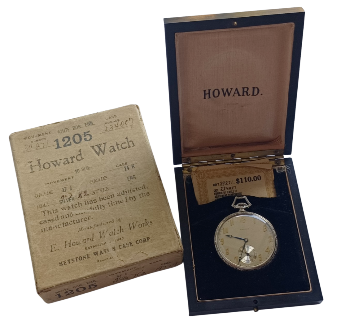 Antique E Howard Series 12 Solid 14K White Gold Pocket Watch 17J  10 Size in Box image 16