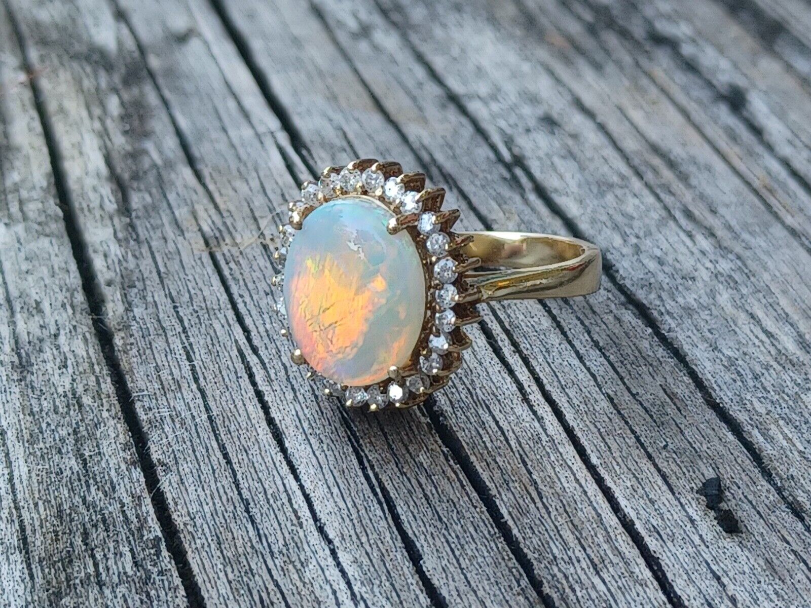 Natural Fire Opal & Diamond Halo 14K Yellow Gold Ring image 10